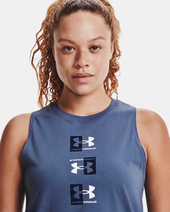 Camiseta sin mangas UA Repeat Muscle para mujer, Blue, pdpMainDesktop image number 3